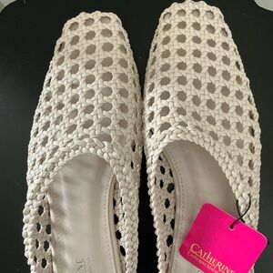 Catherine Malandrino Ivory Woven Slip-On Loafers